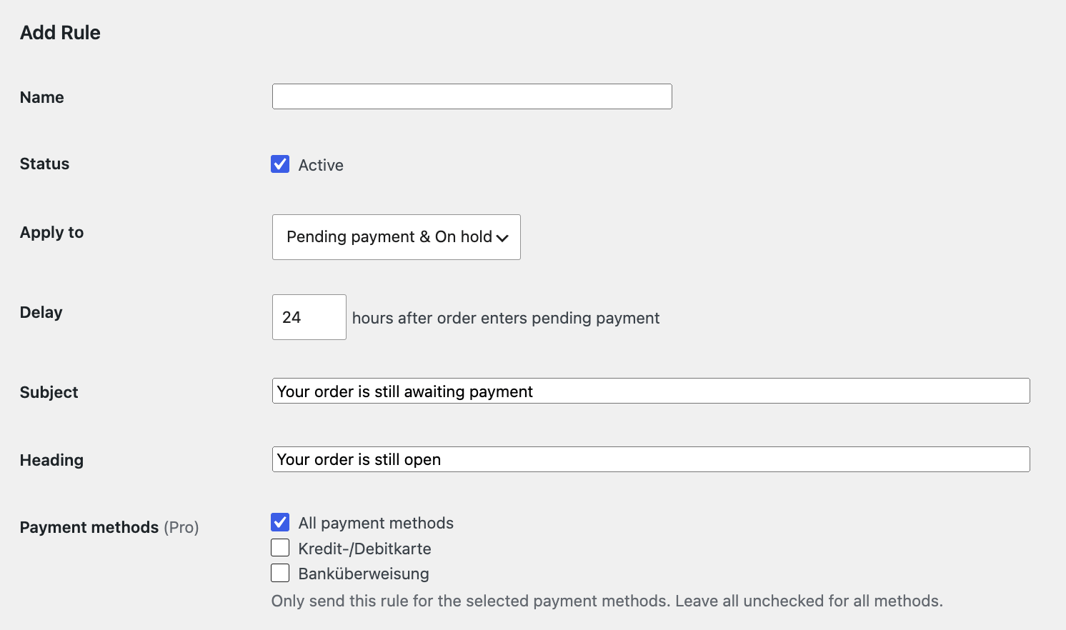 WooCommerce Zahlungserinnerungen