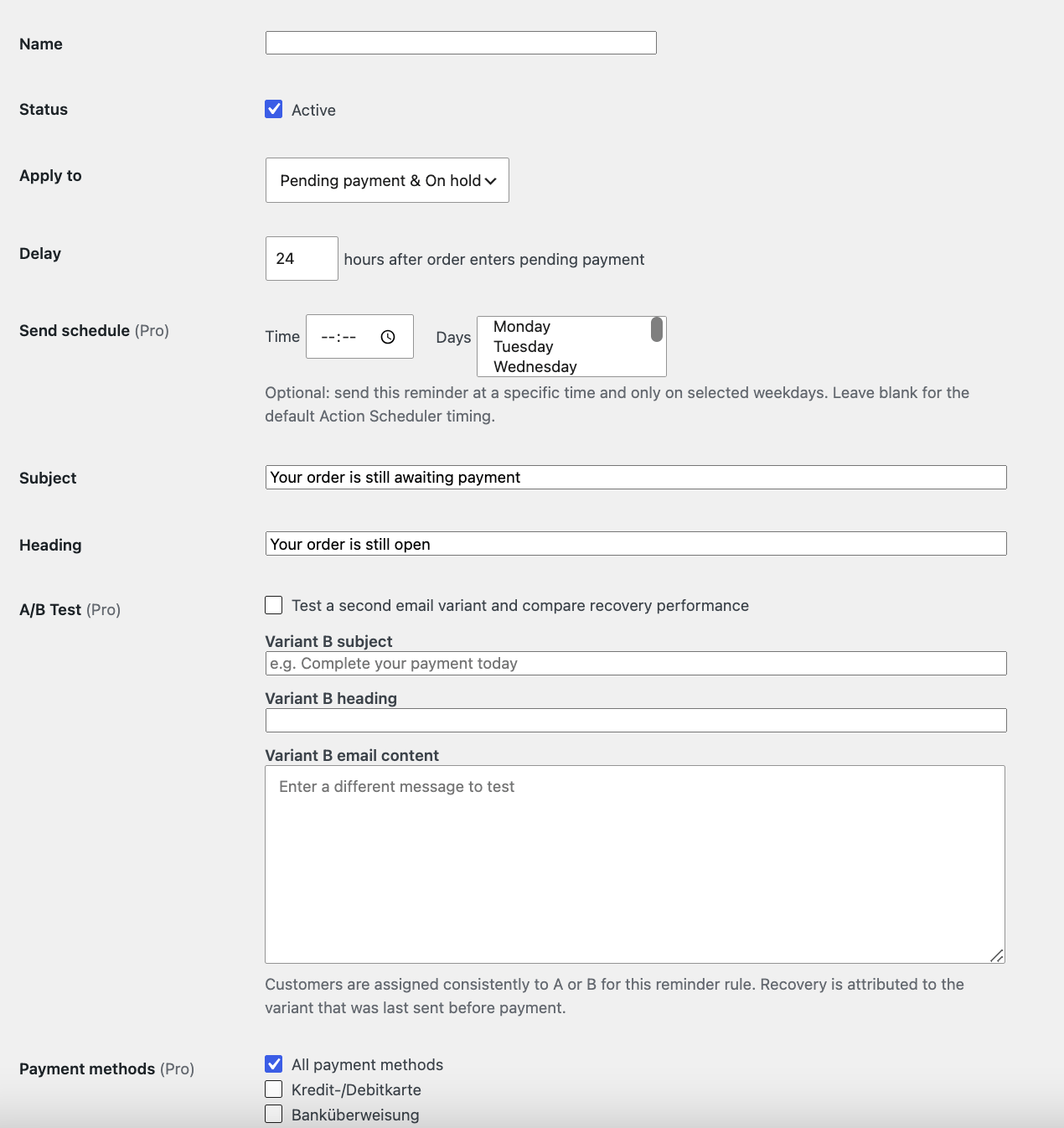 Unpaid Order Follow-Ups Pro 3 WooCommerce Zahlungserinnerungen